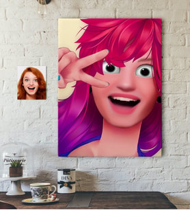 BK Gift Kişiye Özel Kadın Animasyon Karikatürlü Kanvas Tablo 50x70cm -10