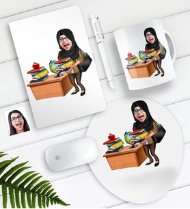 BK Gift Kişiye Özel Bayan Öğretmen Karikatürlü Defter Kalem Kupa Mouse Pad Seti-8 (Model 1)