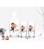 BK Gift Kişiye Özel Renkli Baskılı Sevgililer Karikatürlü İkili Rakı Bardağı ve Karaf Hediye Seti-15 (Model 1)
