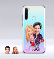 BK Gift Kişiye Özel Sevgililer Karikatürlü Xiaomi Redmi Note 8 İnce Şeffaf Silikon Telefon Kapağı-2 (Beyaz)