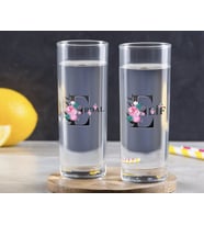 BK Gift Kişiye Özel Renkli Baskılı Harfli İkili Vodka Bardağı-1 (Beyaz)