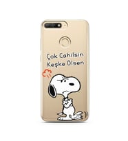 Snoopy Tasarımlı Süper Şeffaf Silikon Telefon Kılıfı Huawei Y6 Prime 2018