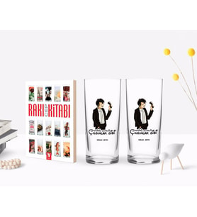 BK Gift Kişiye Özel Renkli Baskılı Hangimiz Sevmedik Çılgınlar Gibi Silüet Tasarımlı İkili Rakı Bardağı ve Rakı Cep Kitabı Hediye Seti-2 (Model 1)