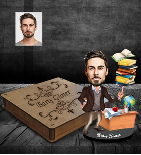 Kişiye Özel Öğretmen Karikatürlü Ahşap Biblo Kutulu Bay-2