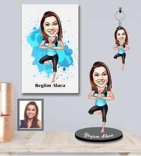 Kişiye Özel Sporcu Karikatürlü 3 lü Hediye Seti Bayan-3