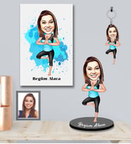Kişiye Özel Sporcu Karikatürlü 3 lü Hediye Seti Bayan-3