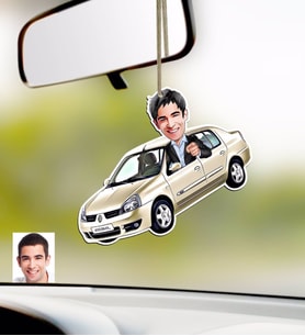 BK Gift Kişiye Özel Bay Renault Symbol Karikatürlü Ahşap Araba Dikiz Ayna Süsü (Beyaz)