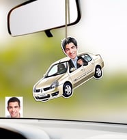 BK Gift Kişiye Özel Bay Renault Symbol Karikatürlü Ahşap Araba Dikiz Ayna Süsü (Beyaz)