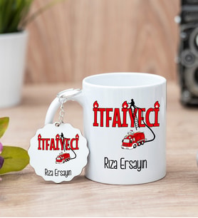 İtfaiyeci Beyaz Kupa Bardak Ve Anahtarlık Set
