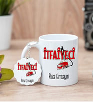 İtfaiyeci Beyaz Kupa Bardak Ve Anahtarlık Set