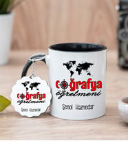 Coğrafya Öğretmeni Siyah Kupa Bardak Ve Anahtarlık Set