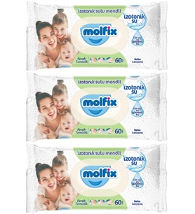 Molfix Islak Havlu Mendil İzotonik Ferah Temizlik 3 Lü set 60 Yaprak Plastik Kapaklı