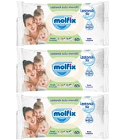 Molfix Islak Havlu Mendil İzotonik Ferah Temizlik 3 Lü set 60 Yaprak Plastik Kapaklı