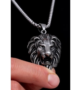 Aslan Başı Çelik Erkek Kolye Zincir 6018602987937 (Siyah)