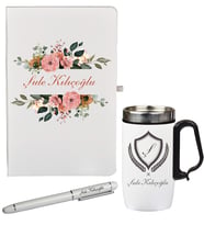 Çiçek Deryası Desenli Kişiye Özel Hediye Defter Kalem Ve Termos - Mug Seti