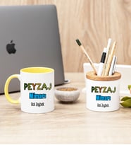 Peyzaj Mimarı Sarı Kupa Bardak Ve Kalemlik Hediye Seti