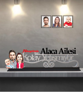 Kişiye Özel Aile Karikatürlü Kolay Yetişmiyor Ahşap Biblo  Mod-1