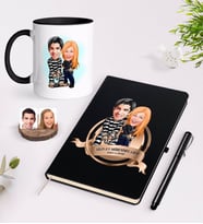 BK Gift Kişiye Özel Yılın En Mükemmel Çifti Karikatürlü Siyah Defter Kalem ve Kupa Seti-7 (Model 1)