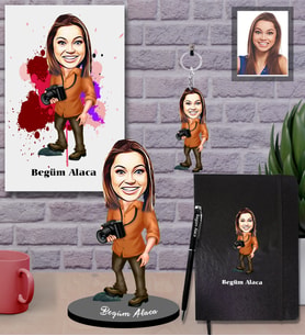 Kişiye Özel Fotoğrafçı Karikatürlü 5 li Hediye Seti Bayan-2