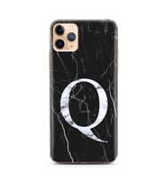 Iphone 11 Pro Siyah Mermer Harf Tasarımlı Telefon Kılıfı Q-Harfi 