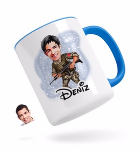 BK Gift Kişiye Özel Asker Karikatürlü Mavi Kupa Bardak-1