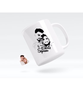 BK Gift Kişiye Özel İsimli Sevgililer Silüet Beyaz Kupa Bardak-1