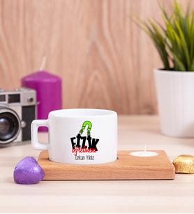 Fizik Öğretmeni Ahşap Altlıklı Mumlu Fincan