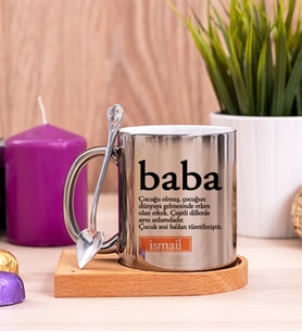 Baba Kelime Anlamı Ahşap Altlıklı Silver Kupa Bardak