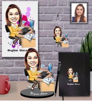 Kişiye Özel İş Kadını Karikatürlü 5 li Hediye Seti Bayan-8