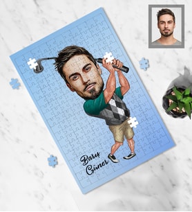 Kişiye Özel Golfçü Karikatürlü A4 99 Parça Puzzle Bay-1