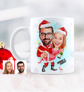 BK Gift Kişiye Özel Yılbaşı Temalı Sevgililer Karikatürlü Beyaz Kupa Bardak - 2