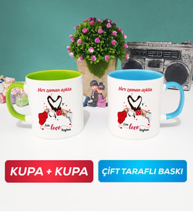 İkili Sevgiliye Sevgililer Günü Hediyesi 10 Kupa Bardak Yeşil Mavi