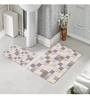 Banyo Halısı Ikili Klozet Takımı Kaymaz Tabanlı (60 xm x 100 cm + 40 cm x 60 cm)  (Gri)