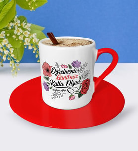 BK Gift Kişiye Özel Öğretmenler Gününüz Kutlu Olsun Kırmızı Türk Kahvesi Fincanı  5