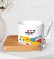 BK Gift Kişiye Özel En İyi Öğretmen Ahşap Altlıklı Seramik Fincan-4 (Beyaz)