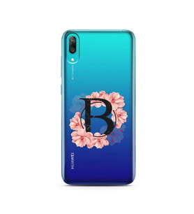 Pembe Çiçekli Harf Tasarım Süper Şeffaf Silikon Telefon Kılıfı Huawei Y7 Pro 201