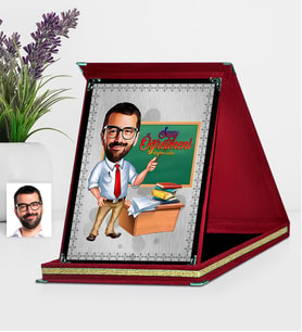 BK Gift Kişiye Özel Bay Öğretmen Karikatürlü Kırmızı Plaket  1
