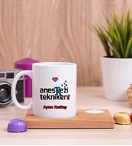 Anestezi Teknikeri Ahşap Altlıklı Mumlu Beyaz Kupa Bardak