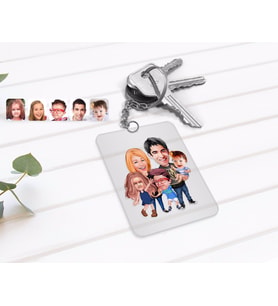 BK Gift Kişiye Özel Aile Karikatürlü Şeffaf Pleksi Anahtarlık-6 (Beyaz)