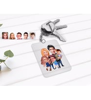BK Gift Kişiye Özel Aile Karikatürlü Şeffaf Pleksi Anahtarlık-6 (Beyaz)