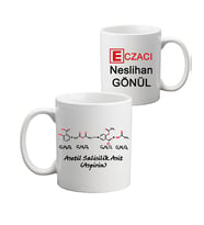 Eczacıya Hediye Aspirin Formüllü İsim Baskılı Kişiye Özel Kupa Bardak