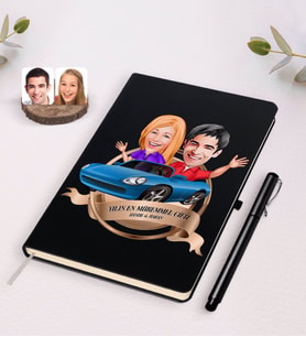 BK Gift Kişiye Özel Yılın En Mükemmel Çifti Karikatürlü Siyah Defter ve Kalem Hediye Seti-52