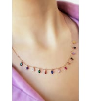 Şans Damlaları Renkli Kolye Rose Gold Kaplama 925 Ayar Gümüş