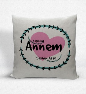 BK Gift Kişiye Özel Canım Annem Dekoratif Keten Yastık - 10 (Bej)
