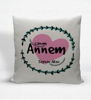 BK Gift Kişiye Özel Canım Annem Dekoratif Keten Yastık - 10 (Bej)