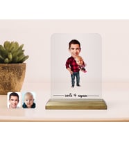BK Gift Kişiye Özel Baba Oğul Karikatürlü Ahşap Standlı Çerçeve-3 (Beyaz)