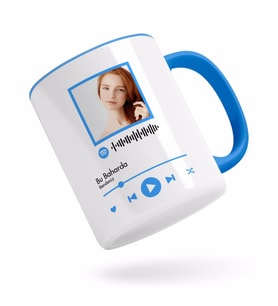 BK Gift Kişiye Özel Spotify Barkodlu Fotoğraflı Mavi Kupa Bardak
