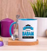 Canım Babam Ahşap Altlıklı Mavi Kupa Bardak