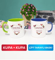 İkili Sevgiliye Sevgililer Günü Hediyesi 13 Kupa Bardak Yeşil Lacivert