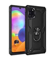 Samsung M31 Kılıf Yüzüklü Standlı Zırh Tank Vega Silikon (Siyah)